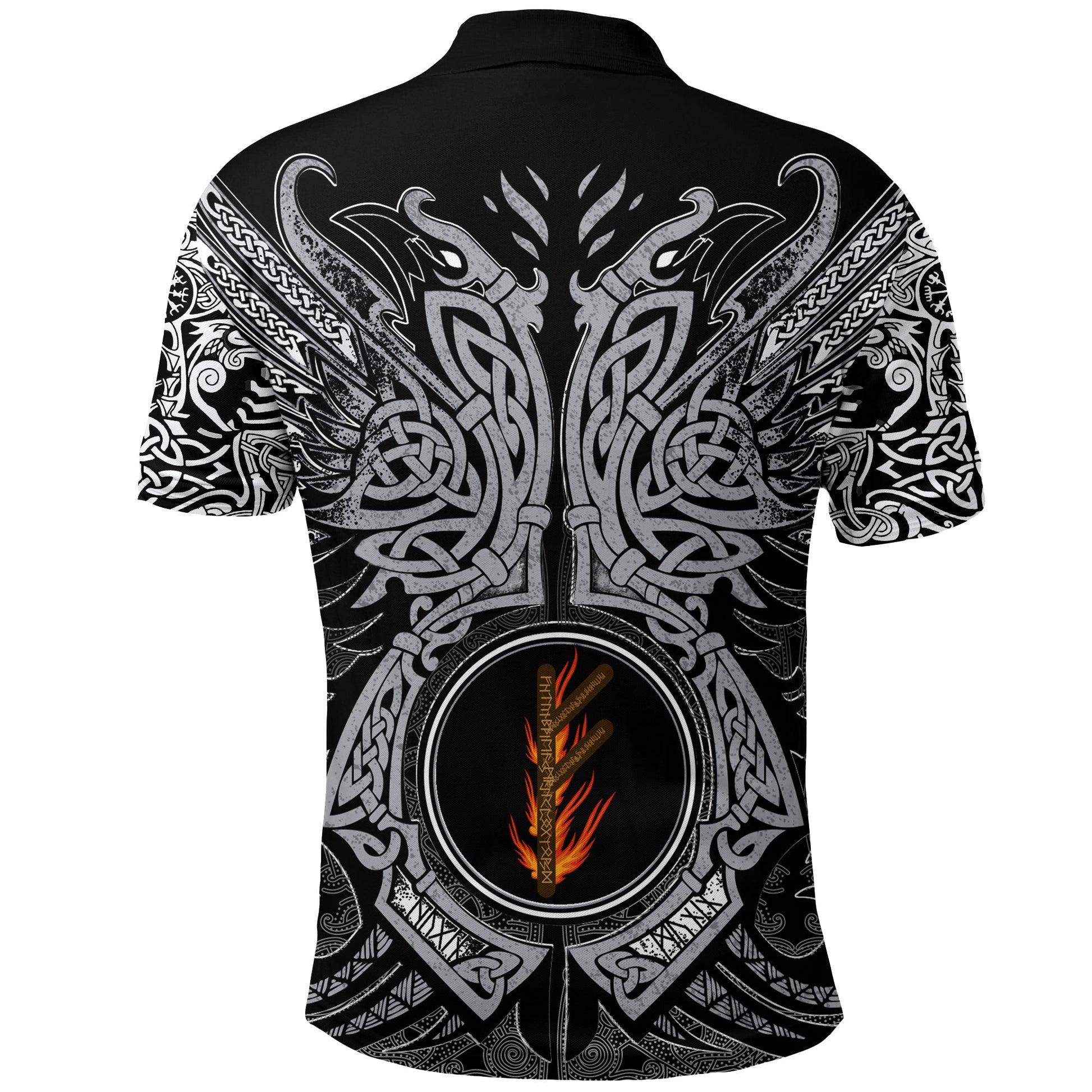 Viking Polo Shirt Fehu Rune, Raven Tattoo RLT12