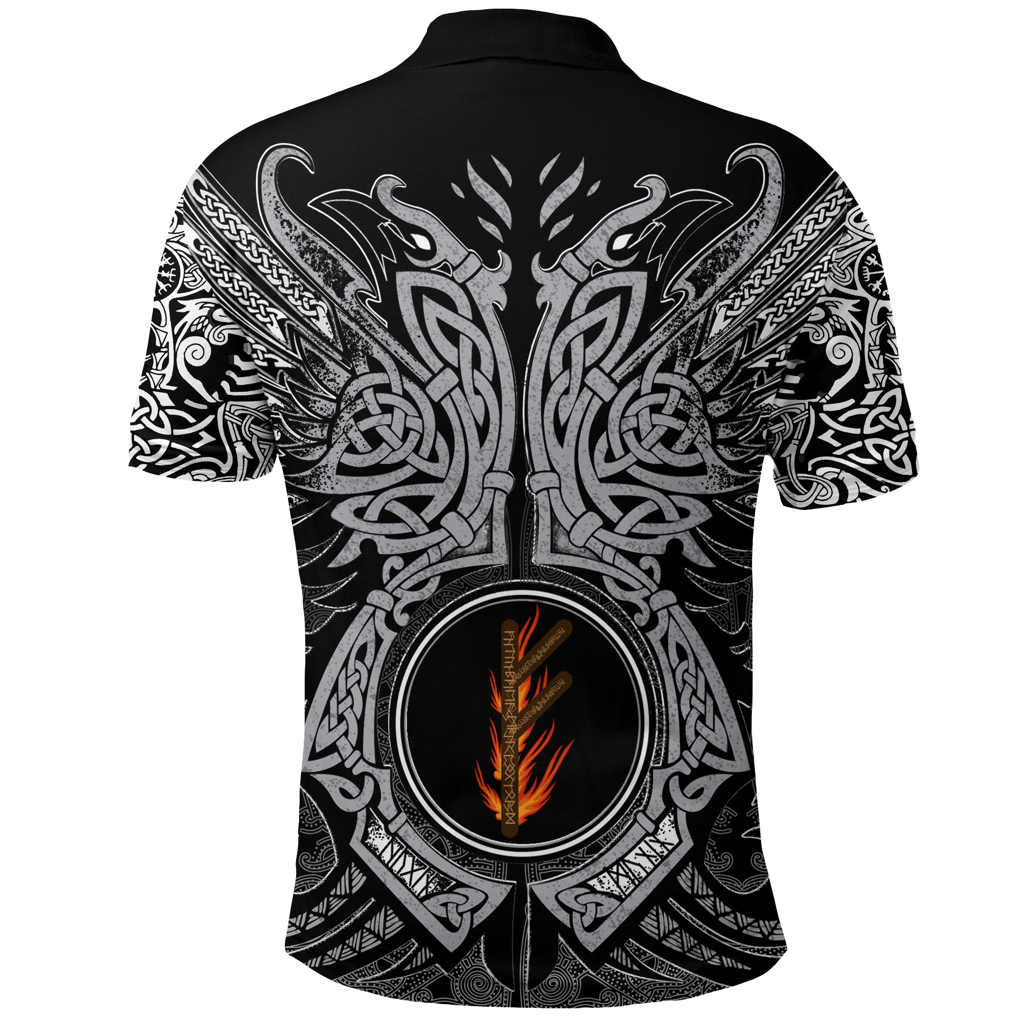 Viking Polo Shirt Fehu Rune, Raven Tattoo RLT12