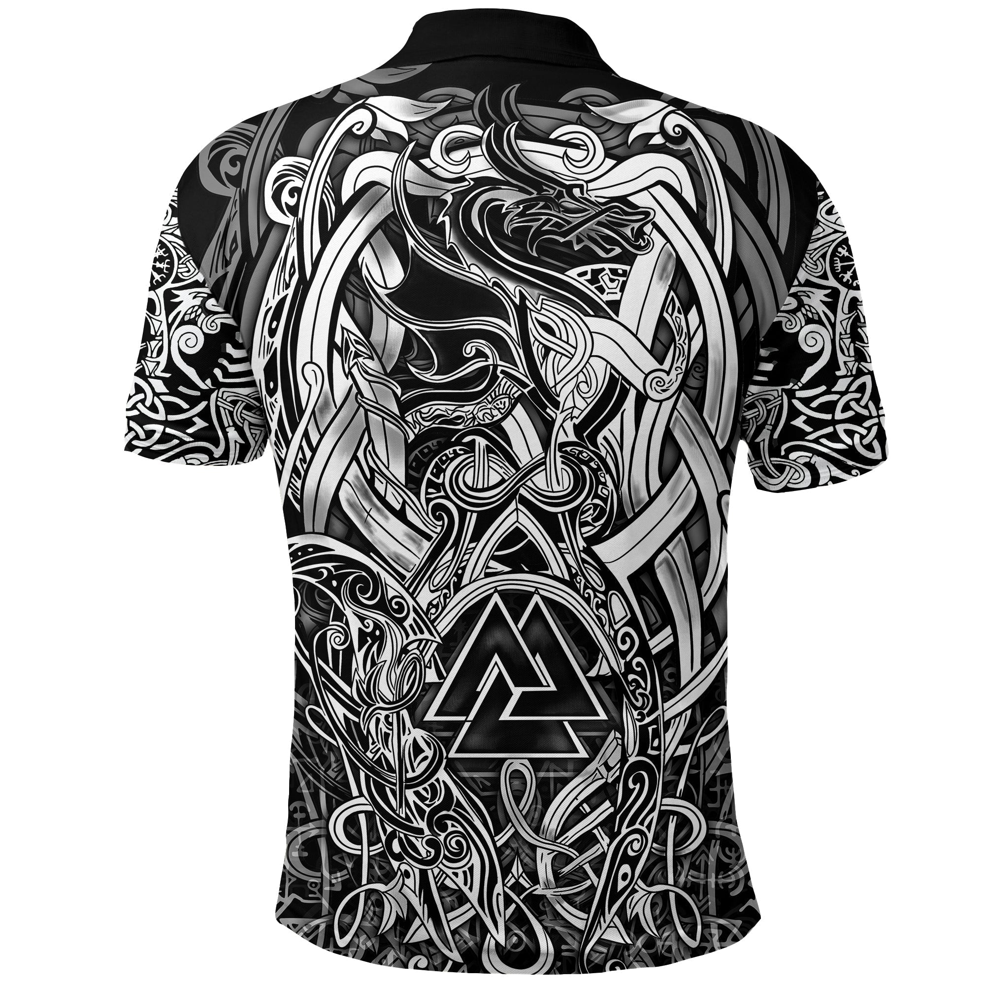 Viking Polo Shirt Valknut and Dragon Tattoo RLT12