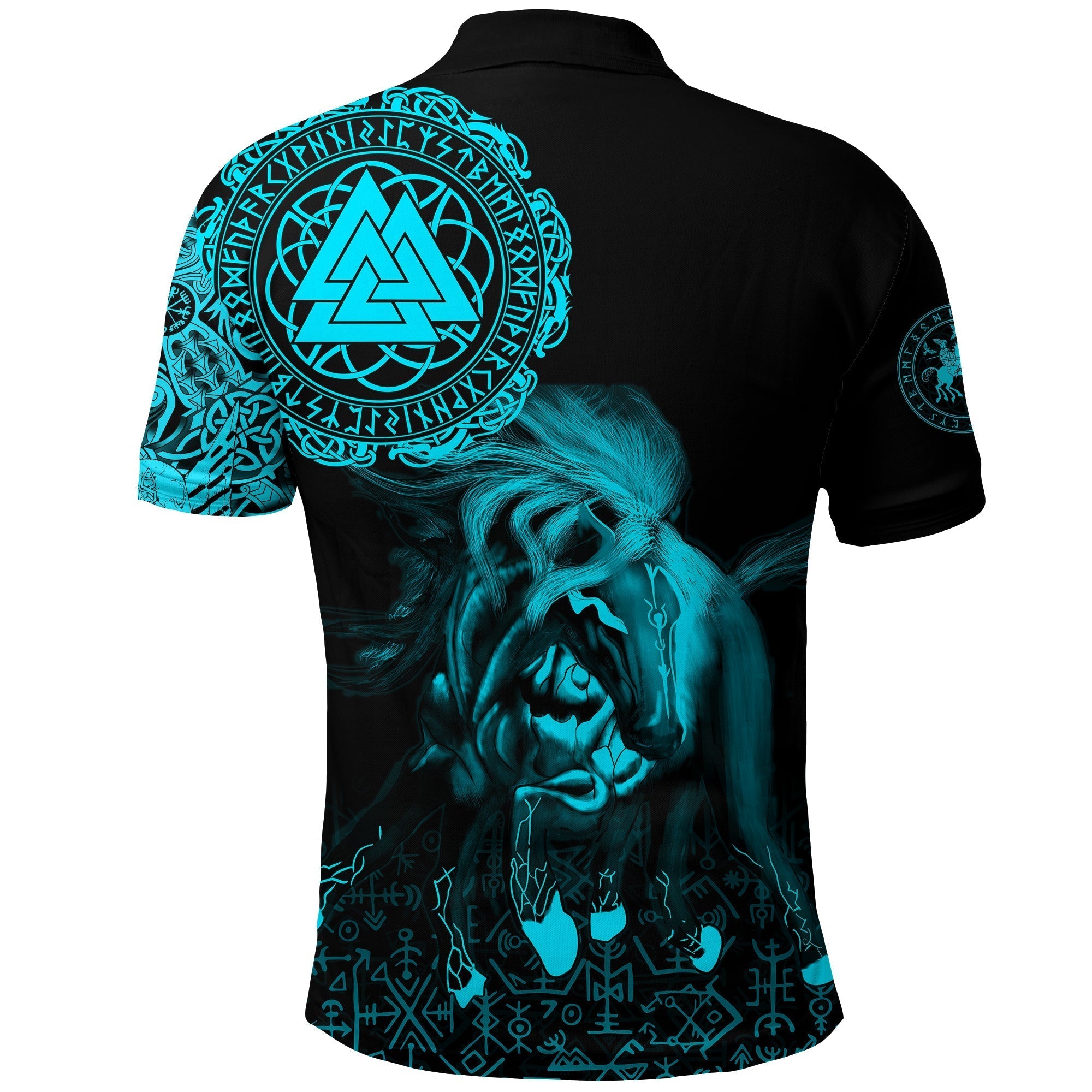 Viking Polo Shirt Sleipnir Odin Cyan RLT12