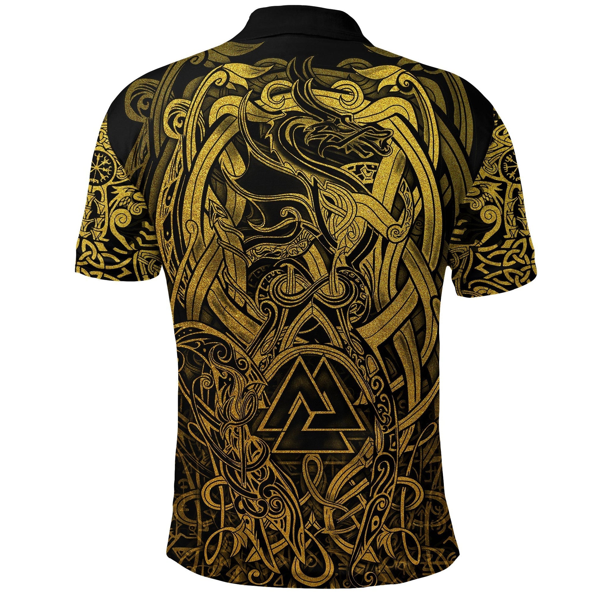 Viking Polo Shirt Valknut and Dragon Tattoo Golden RLT12