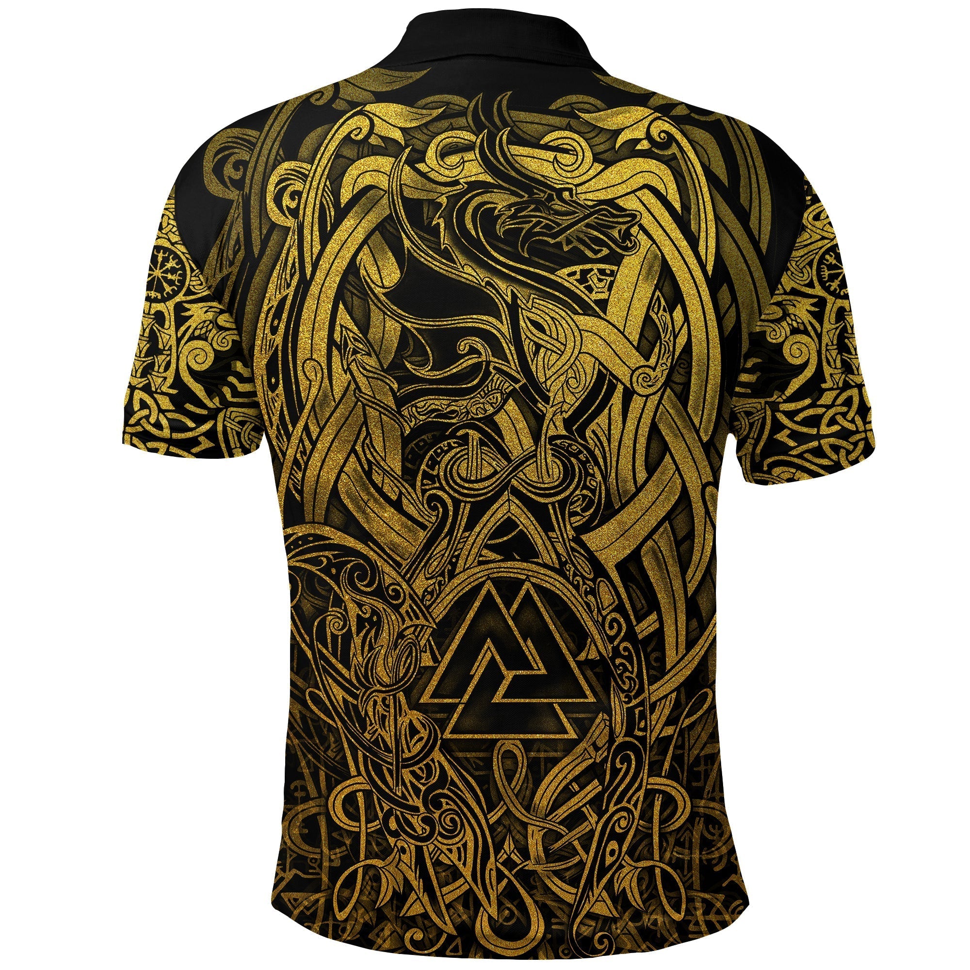 Viking Polo Shirt Valknut and Dragon Tattoo Golden RLT12