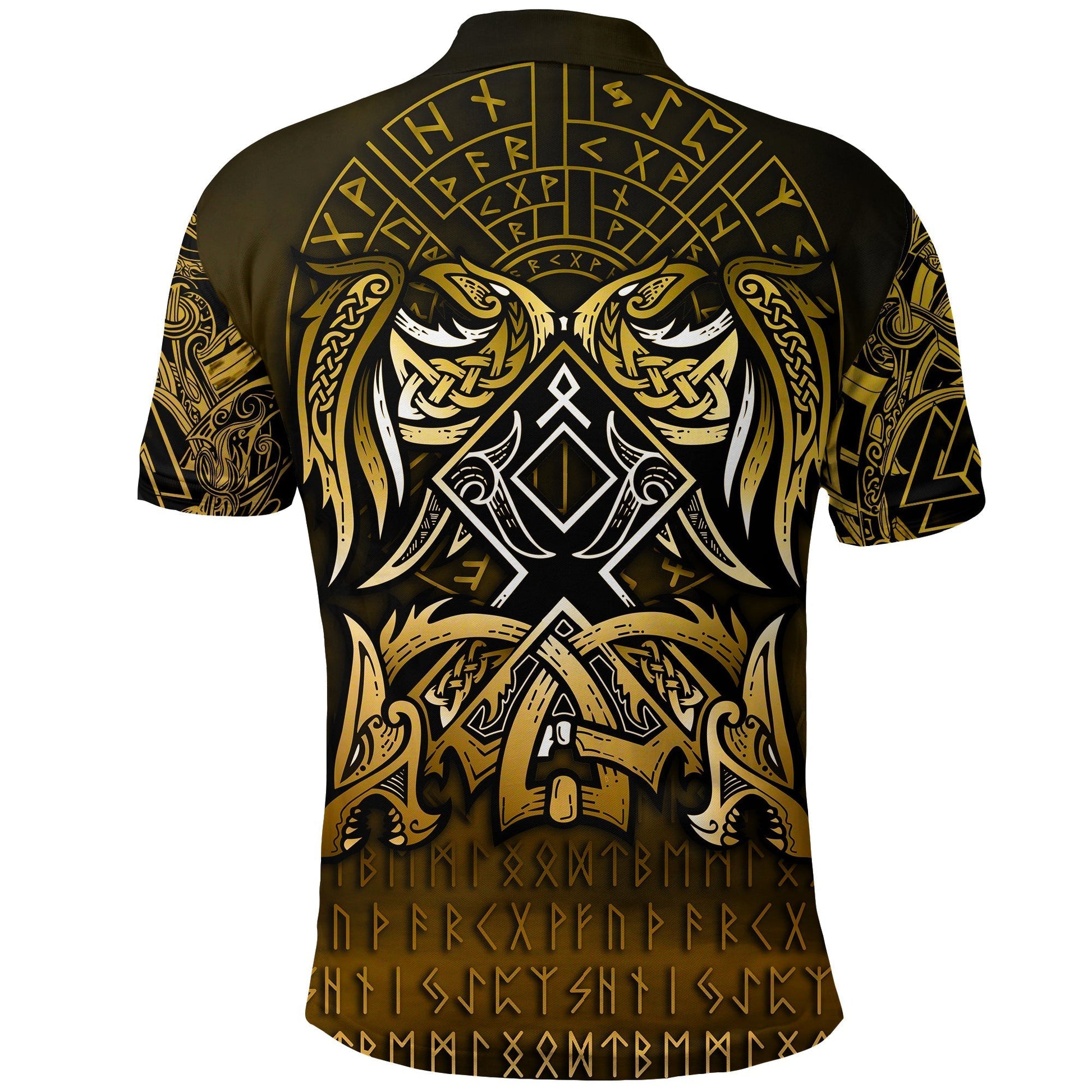 Viking Polo Shirt Othala and Raven Golden RLT12