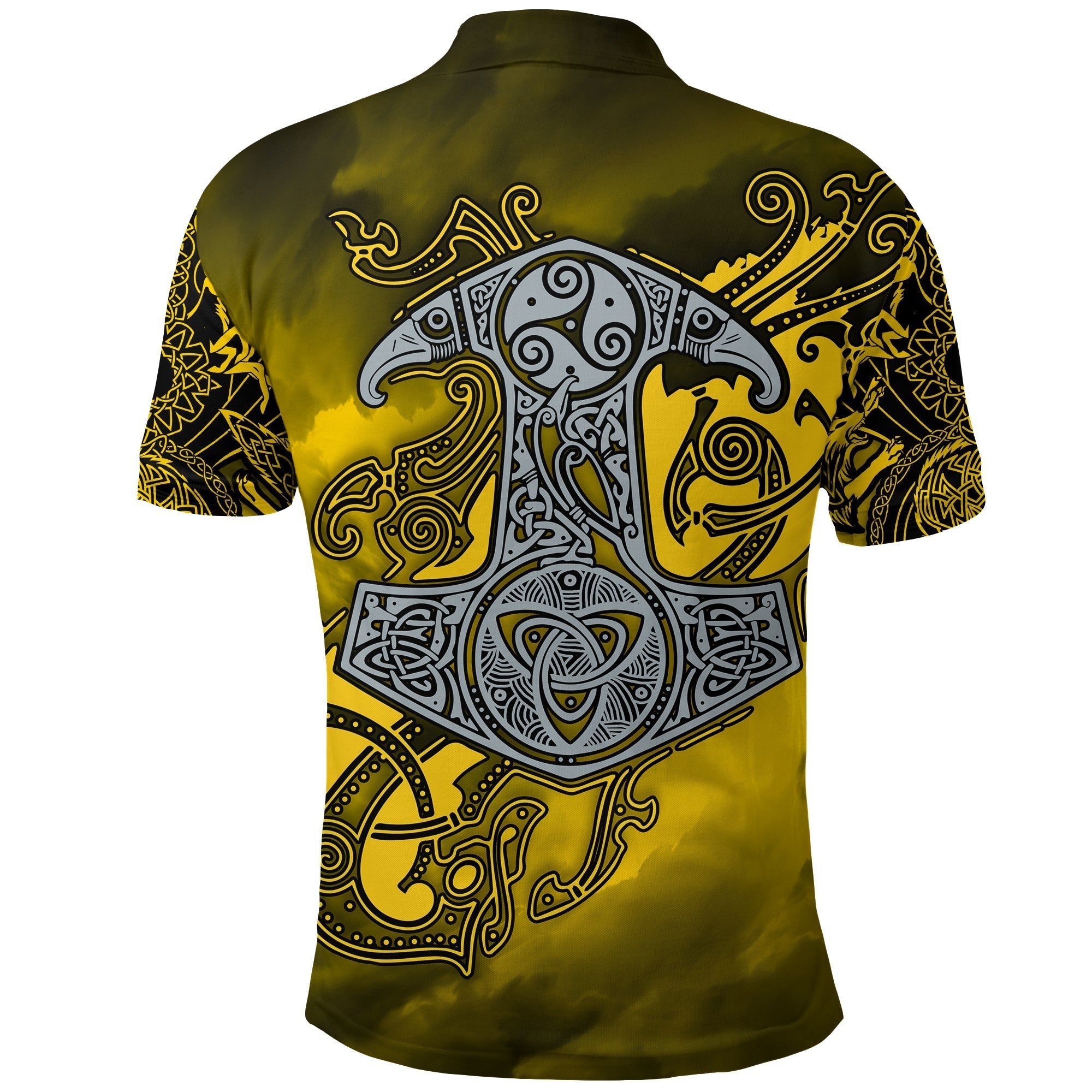 Viking Polo Shirt Fenrir and Mjolnir RLT12