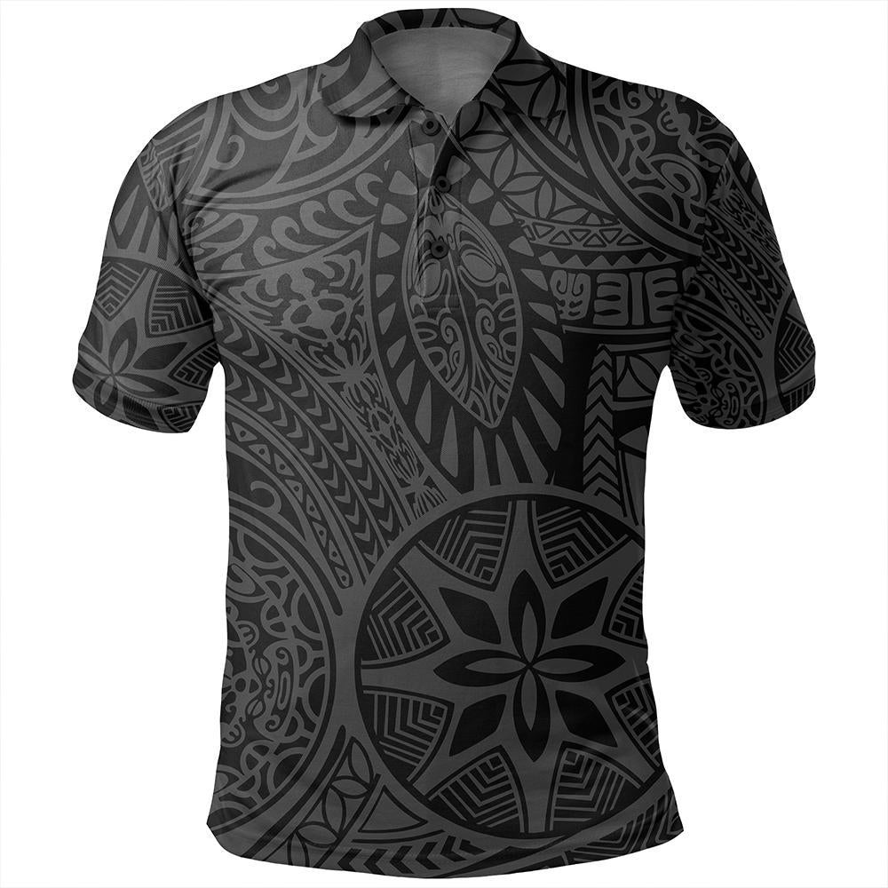 Unisex Polynesian Hawaiian Style Tribal Tattoo Gray Polo Shirt