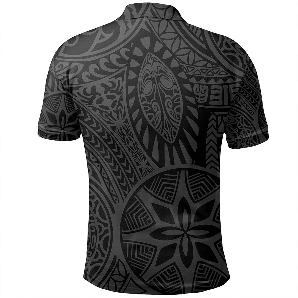 Unisex Polynesian Hawaiian Style Tribal Tattoo Gray Polo Shirt