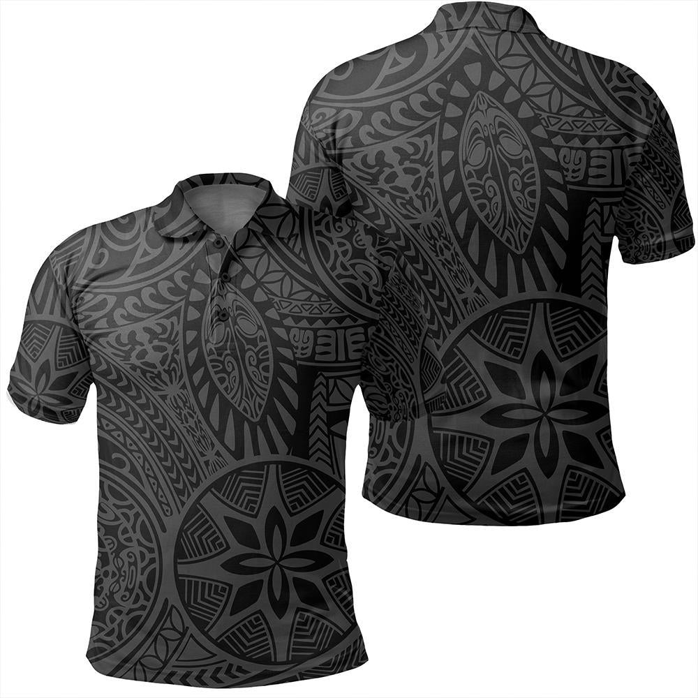 Unisex Polynesian Hawaiian Style Tribal Tattoo Gray Polo Shirt