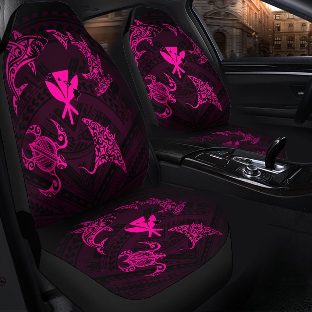 Polynesian Turtle Hammerhead Shark Ray Kanaka Hawaii Car Seat Covers Circle Pink