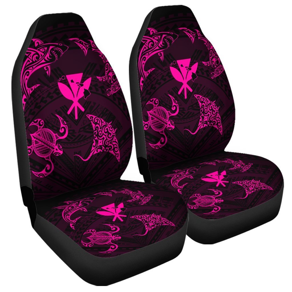 Polynesian Turtle Hammerhead Shark Ray Kanaka Hawaii Car Seat Covers Circle Pink