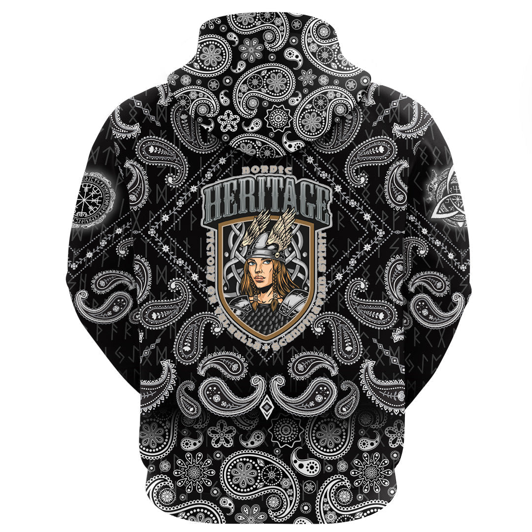Viking Hoodie Pretty Valkyrie with Bandana Paisley Style RLT12