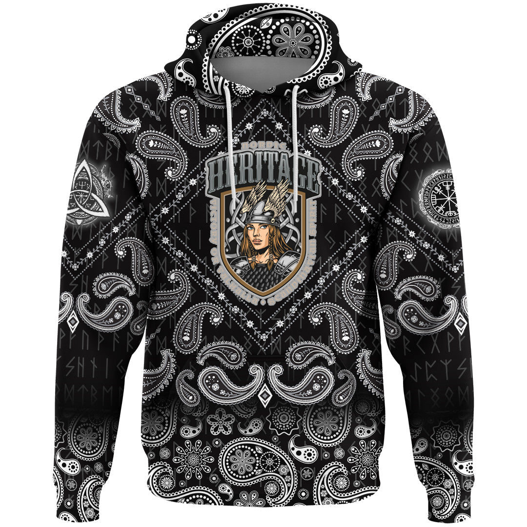 Viking Hoodie Pretty Valkyrie with Bandana Paisley Style RLT12