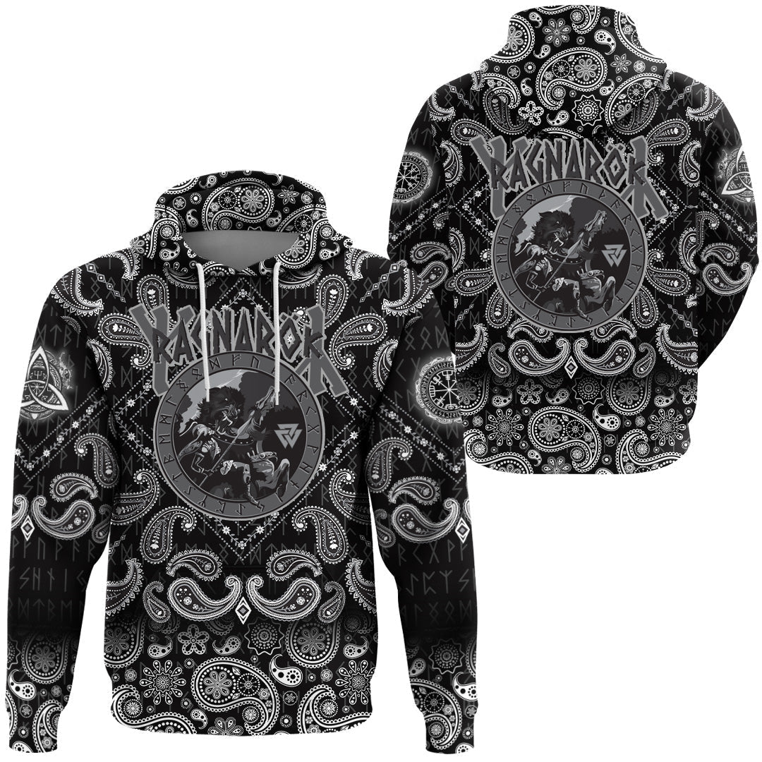 Viking Hoodie Ragnarok Battle Of The God Odin With The Wolf Fenrir with Bandana Paisley Style RLT12