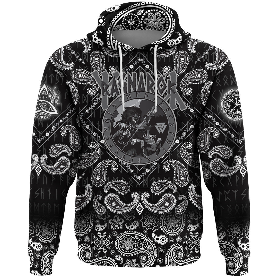 Viking Hoodie Ragnarok Battle Of The God Odin With The Wolf Fenrir with Bandana Paisley Style RLT12