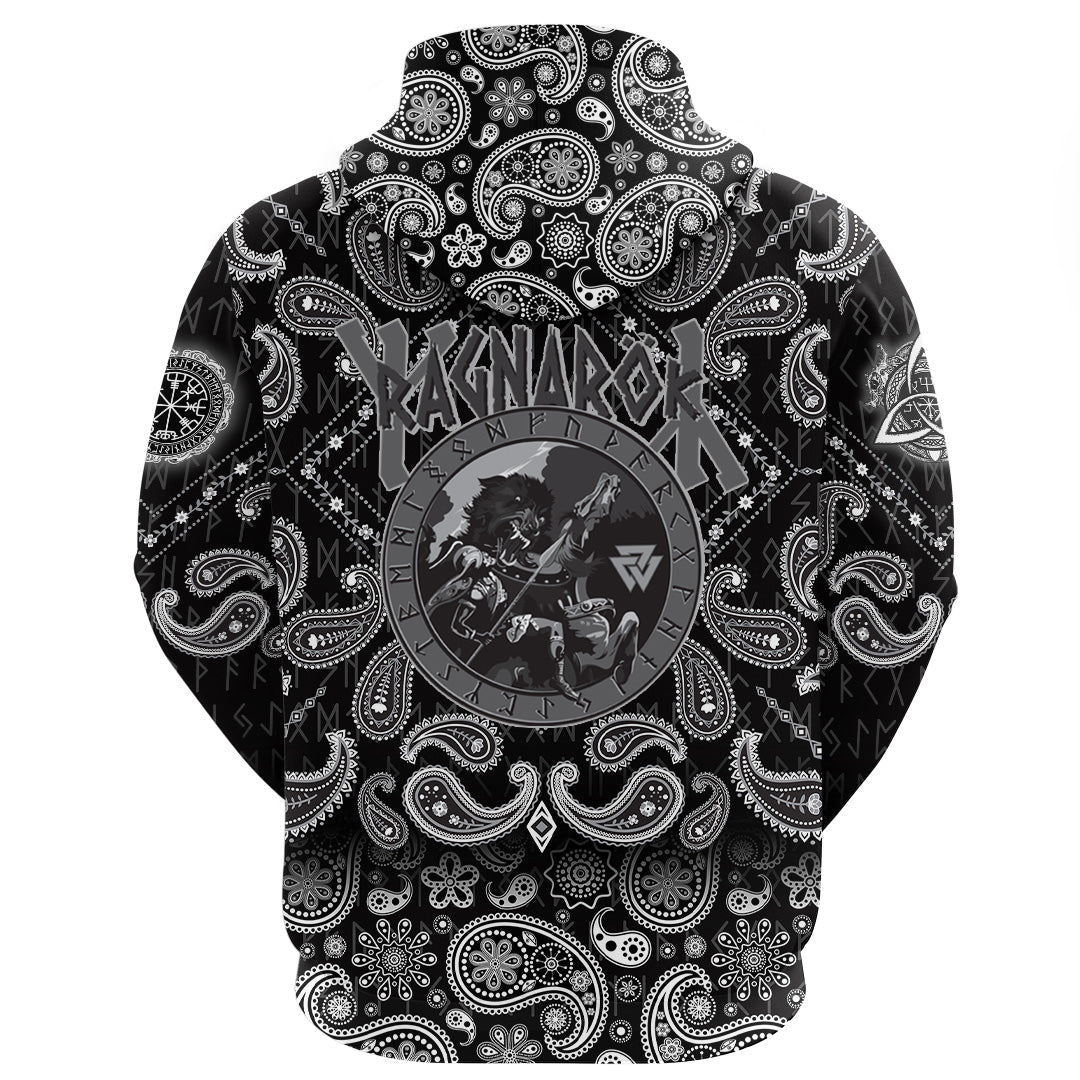Viking Hoodie Ragnarok Battle Of The God Odin With The Wolf Fenrir with Bandana Paisley Style RLT12