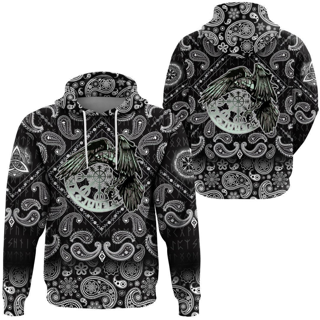 Viking Hoodie Raven and Vegvisir with Bandana Paisley Style RLT12