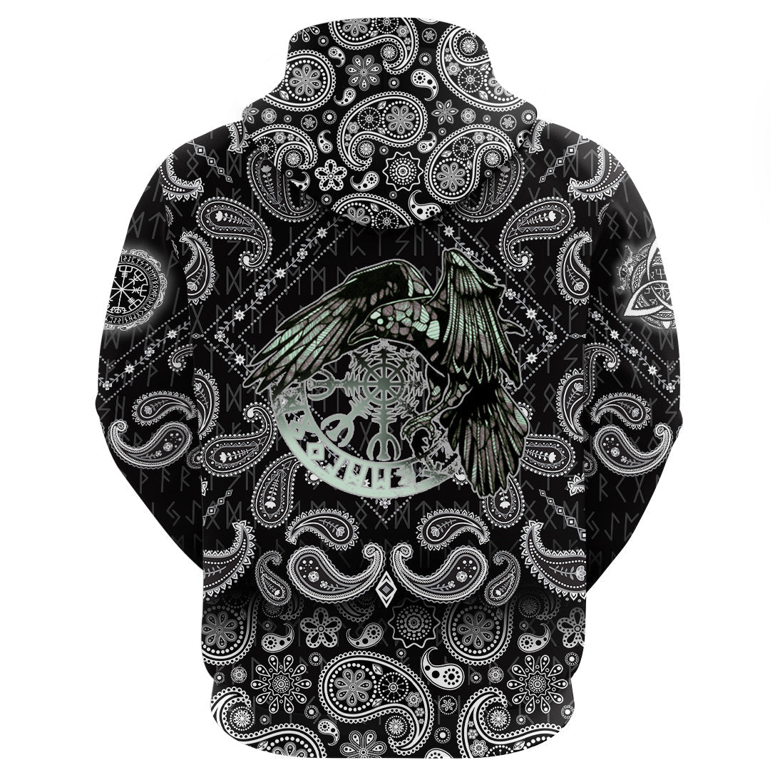 Viking Hoodie Raven and Vegvisir with Bandana Paisley Style RLT12