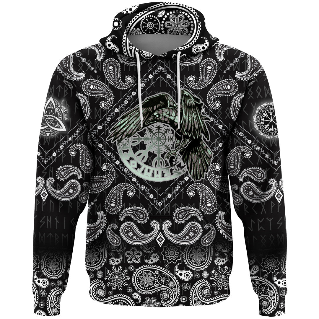 Viking Hoodie Raven and Vegvisir with Bandana Paisley Style RLT12