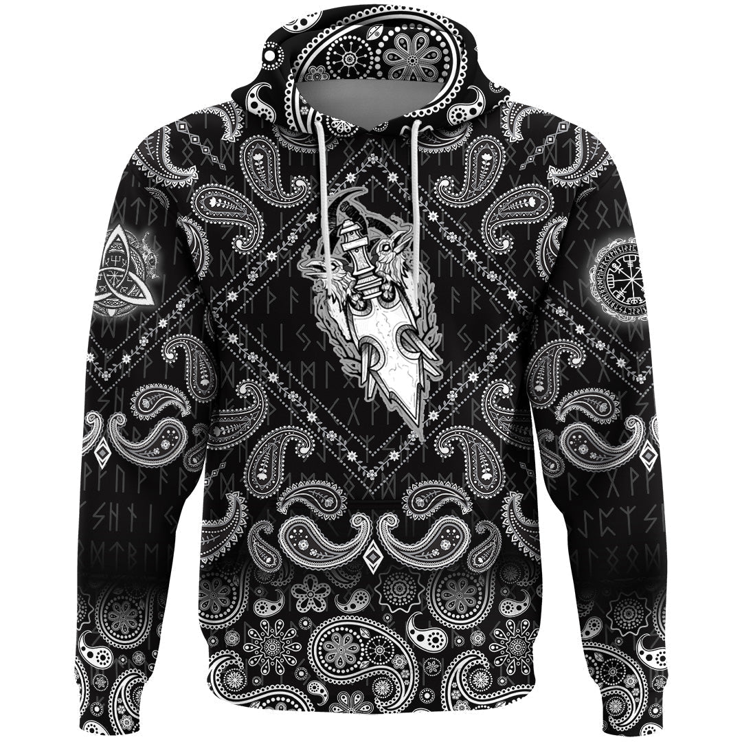 Viking Hoodie Raven Art Inspired Moves Drawn As A with Bandana Paisley Style RLT12