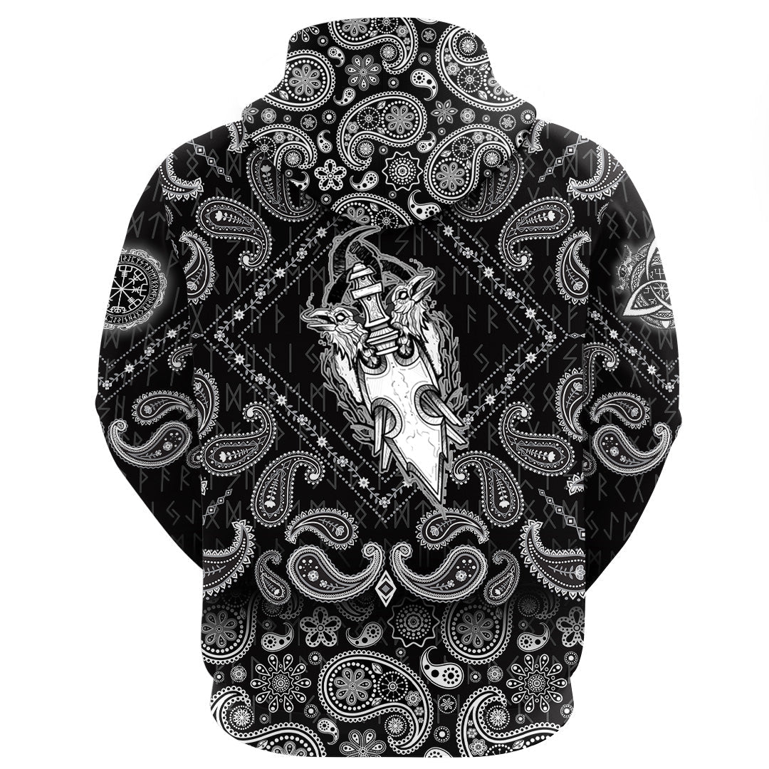Viking Hoodie Raven Art Inspired Moves Drawn As A with Bandana Paisley Style RLT12