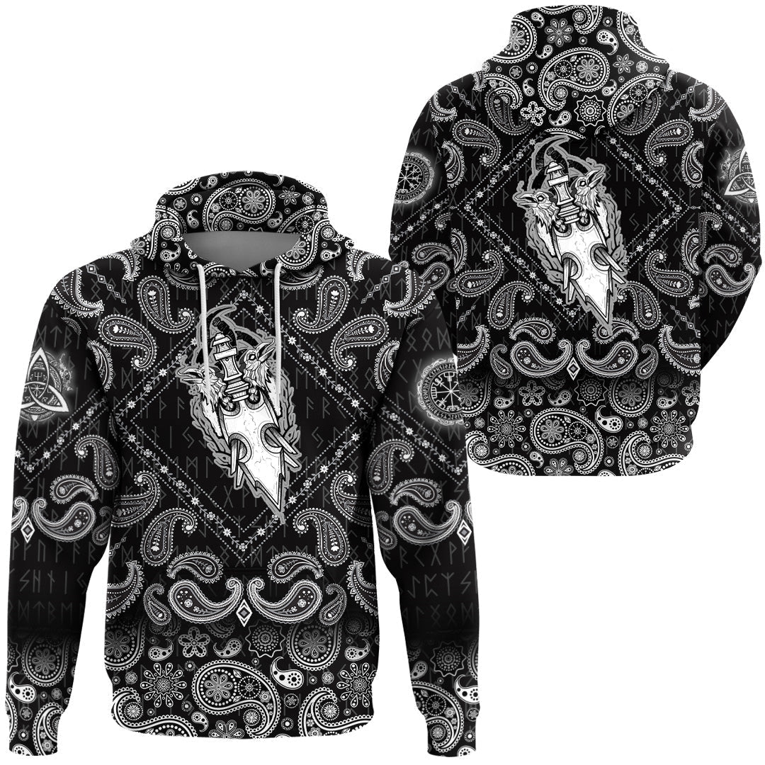 Viking Hoodie Raven Art Inspired Moves Drawn As A with Bandana Paisley Style RLT12