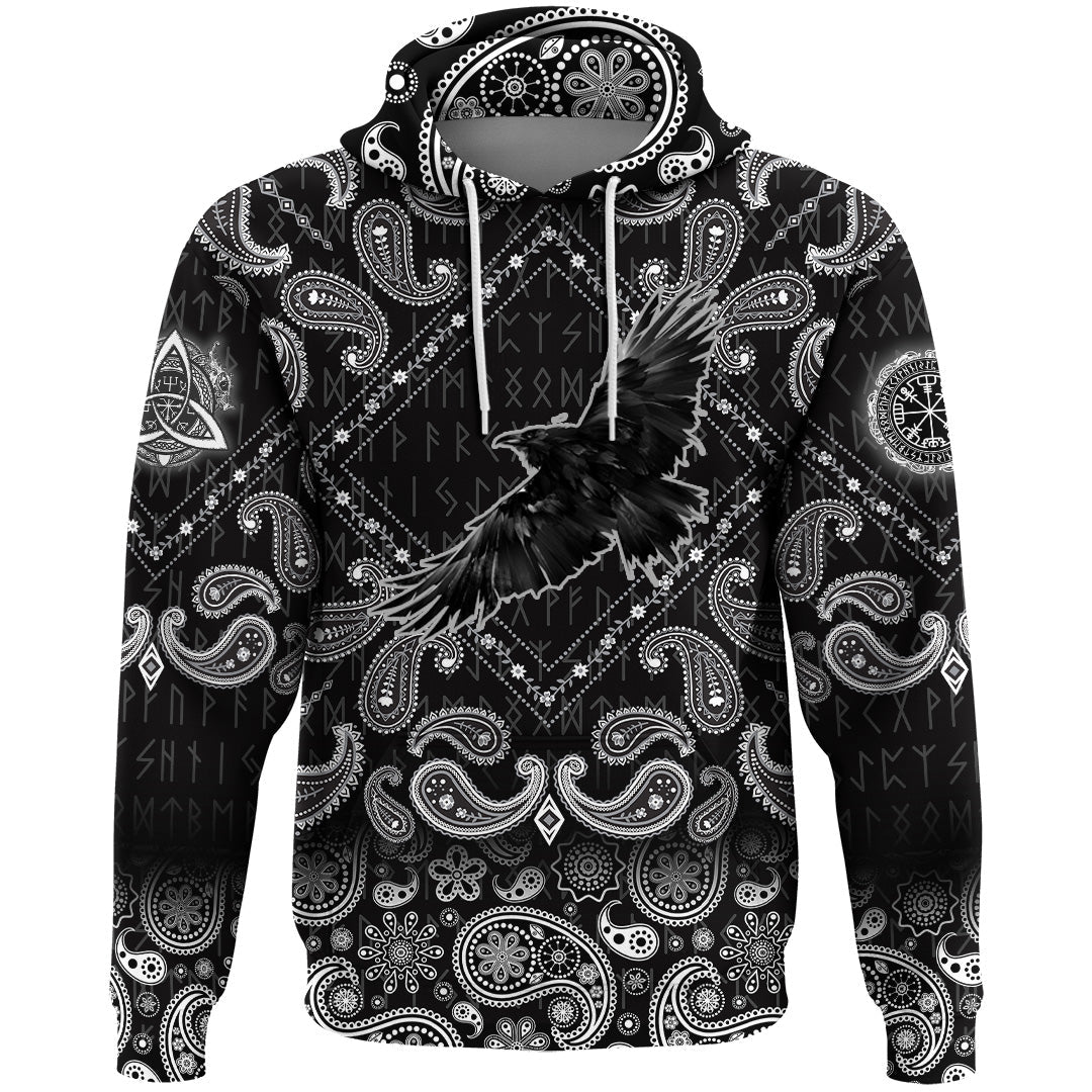 Viking Hoodie Raven Bird In Flight with Bandana Paisley Style RLT12