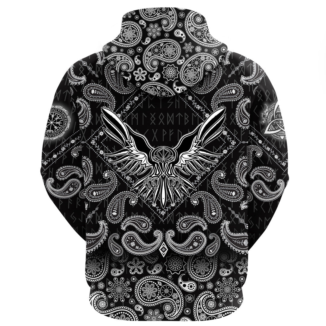 Viking Hoodie Raven With Open Wings with Bandana Paisley Style RLT12