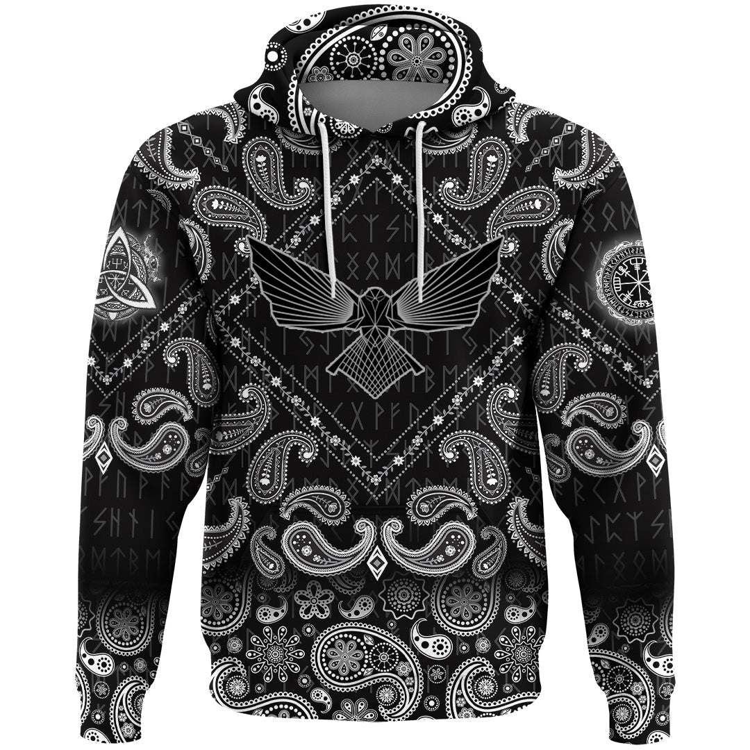 Viking Hoodie Raven With The Opened Wings with Bandana Paisley Style RLT12
