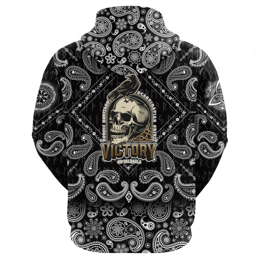 Viking Hoodie Raven and Skull with Bandana Paisley Style RLT12