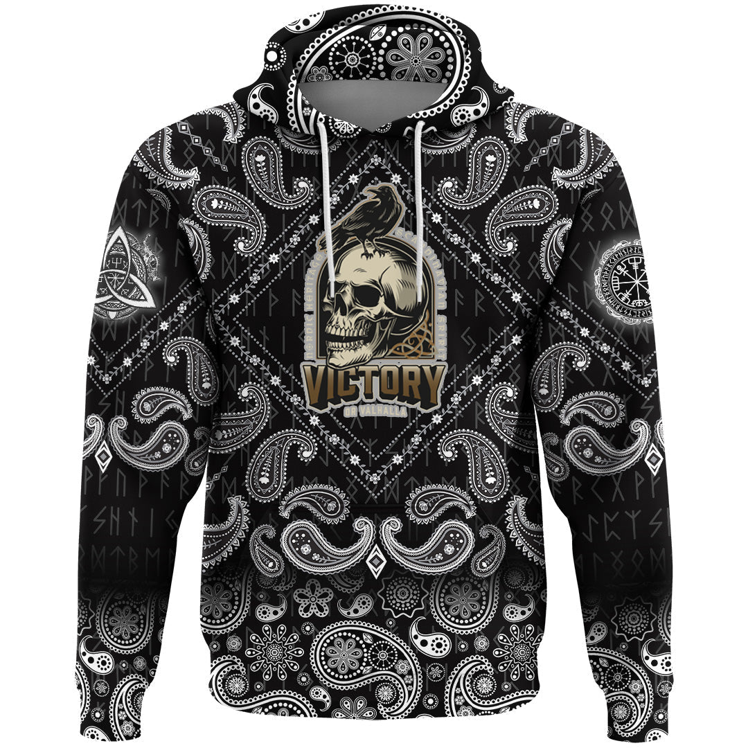 Viking Hoodie Raven and Skull with Bandana Paisley Style RLT12