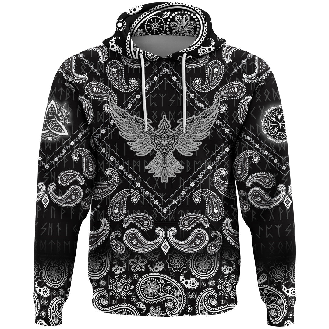 Viking Hoodie Raven of Midgard with Bandana Paisley Style RLT12