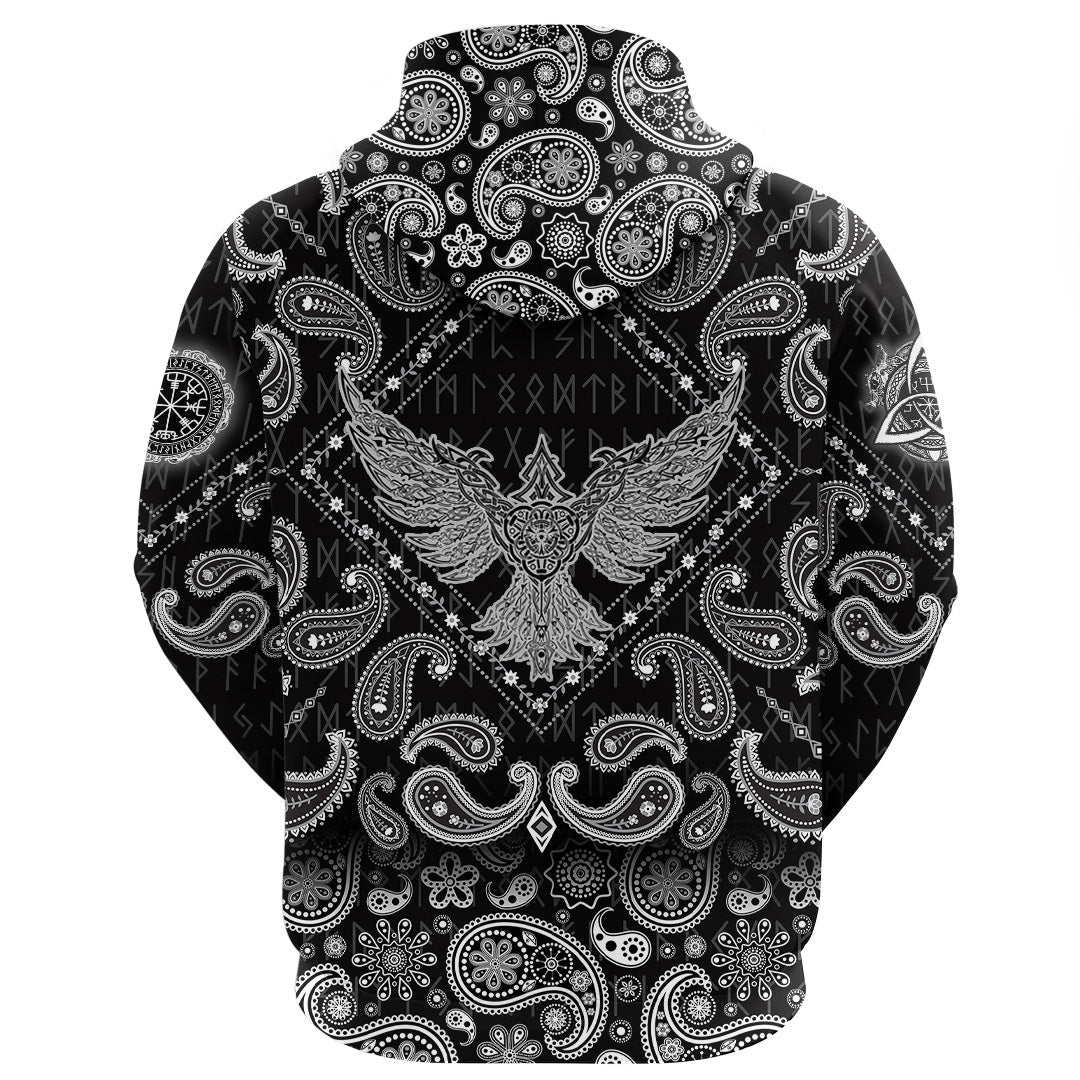 Viking Hoodie Raven of Midgard with Bandana Paisley Style RLT12