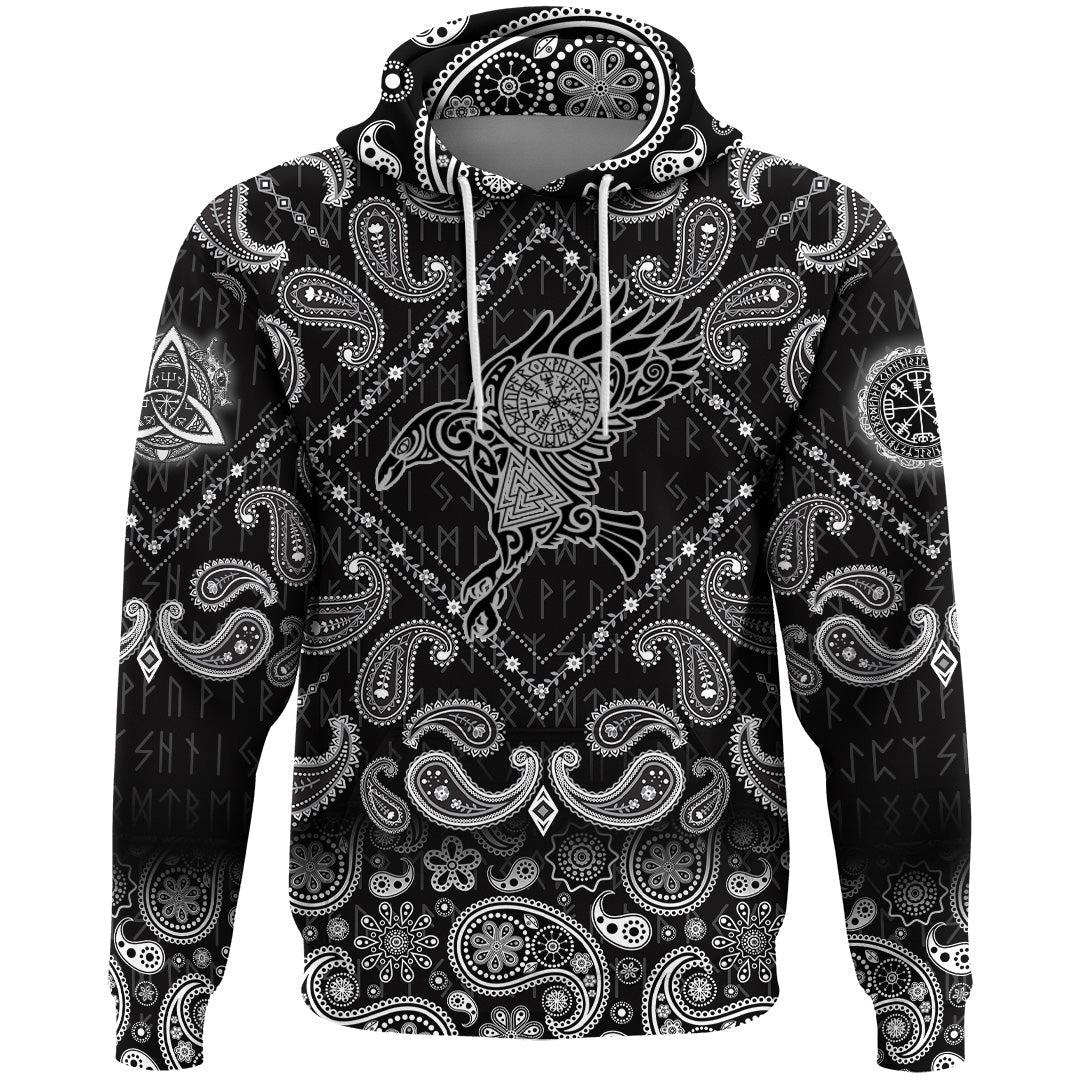 Viking Hoodie Raven of Odin with Bandana Paisley Style RLT12