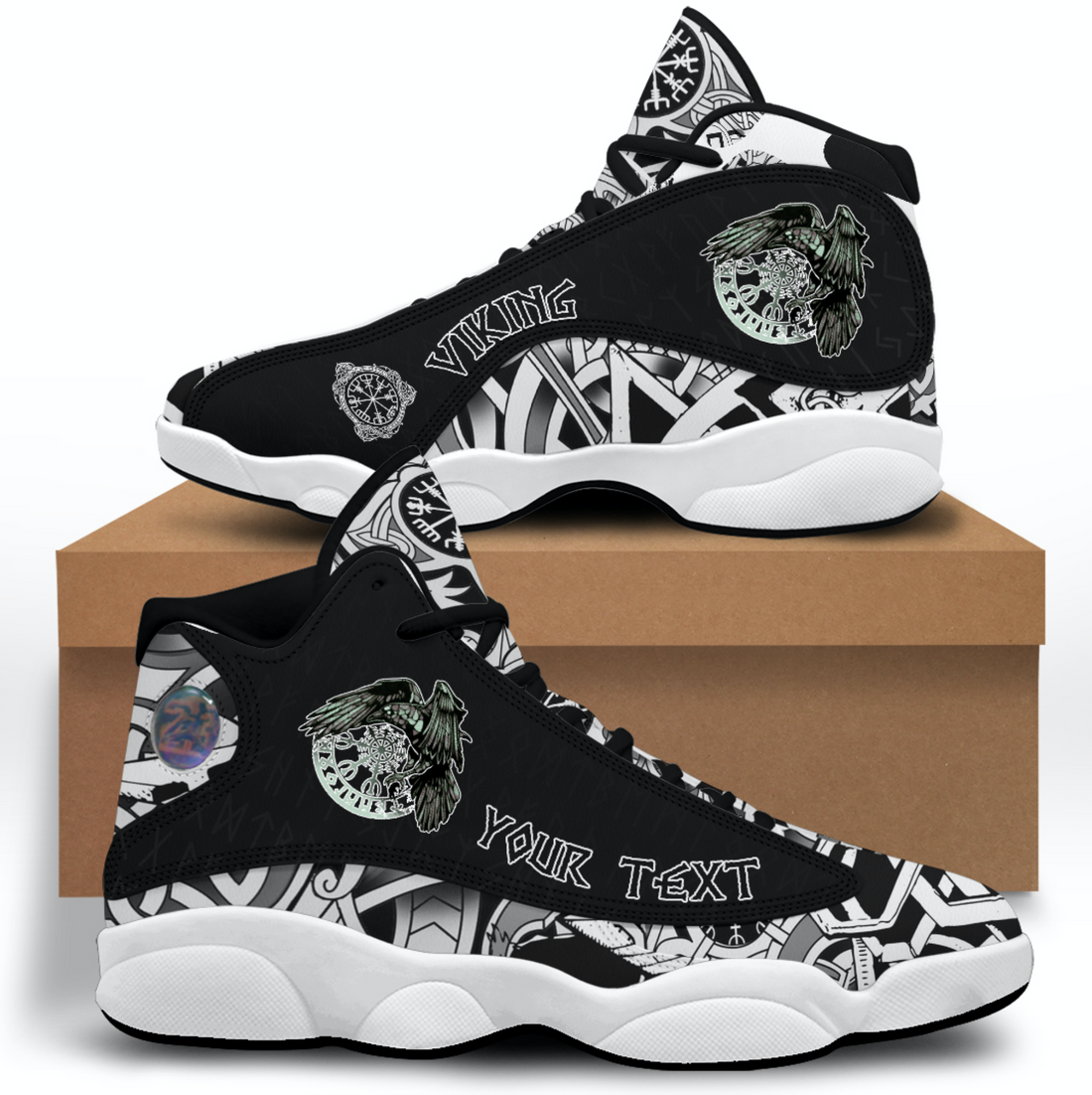 (Custom) Viking - Raven And Vegvisir Sneakers J13 RLT12