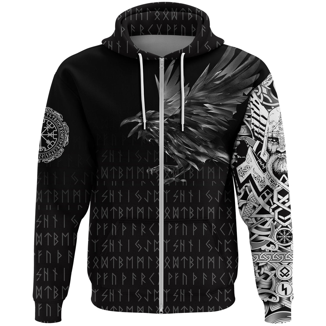 Viking Zip Hoodie - The Raven Of Odin Rune RLT12
