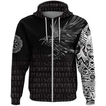 Viking Zip Hoodie - The Raven Of Odin Rune RLT12