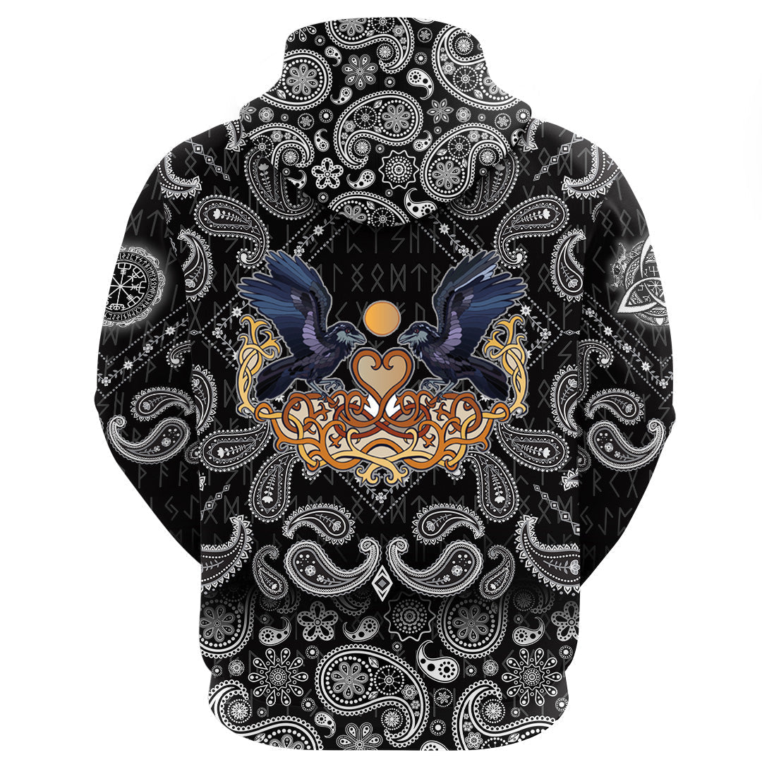 Viking Hoodie Ravens In Love Celtic Ornament Colorful with Bandana Paisley Style RLT12