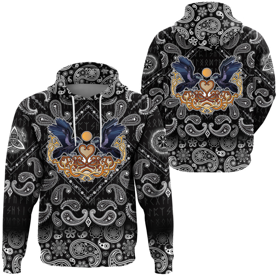 Viking Hoodie Ravens In Love Celtic Ornament Colorful with Bandana Paisley Style RLT12