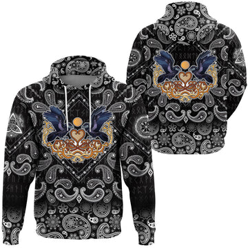 Viking Hoodie Ravens In Love Celtic Ornament Colorful with Bandana Paisley Style RLT12