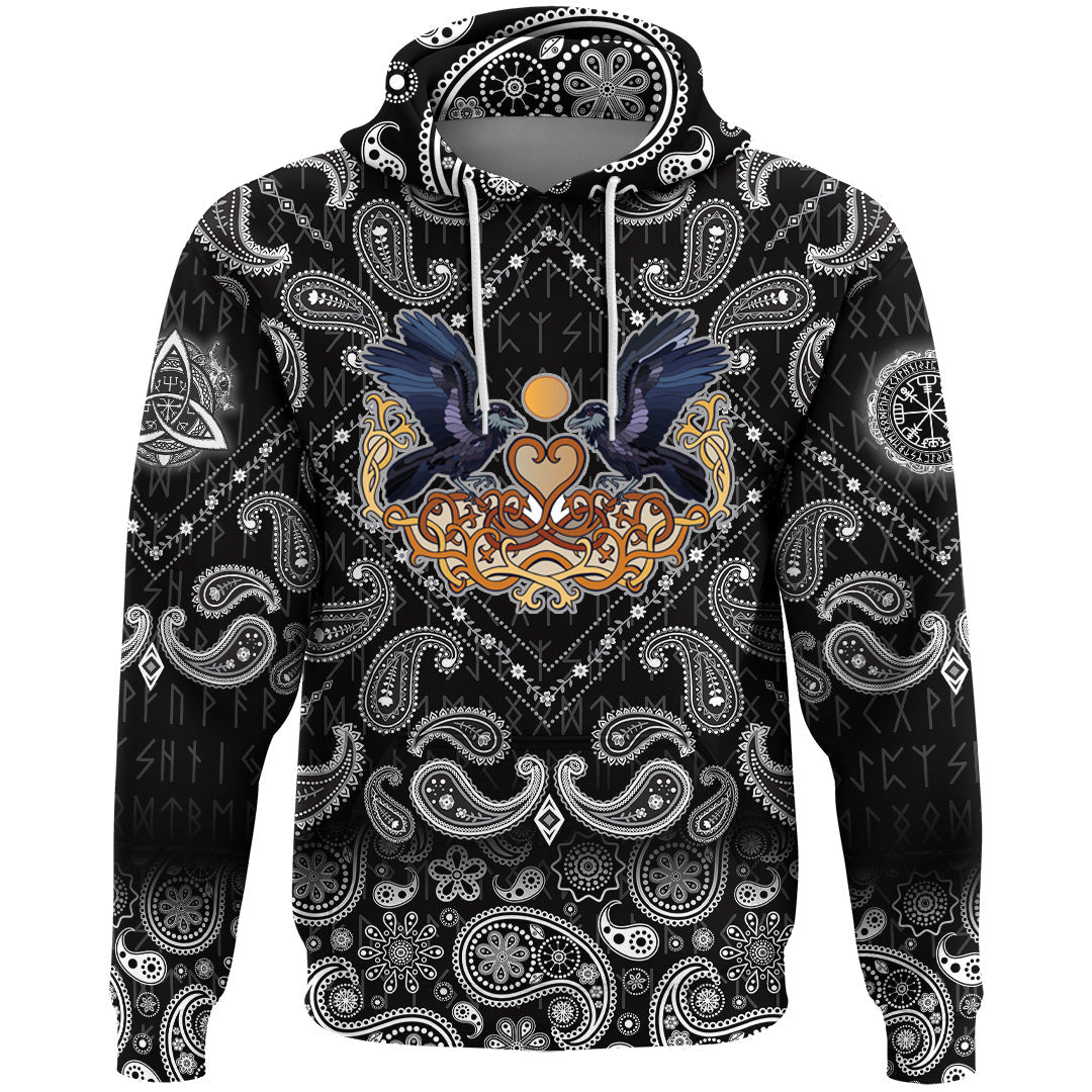 Viking Hoodie Ravens In Love Celtic Ornament Colorful with Bandana Paisley Style RLT12