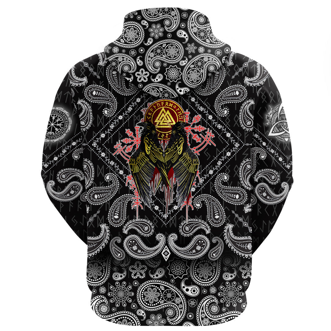Viking Hoodie Ravens Valknut with Bandana Paisley Style RLT12