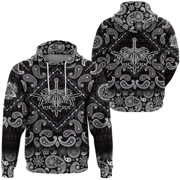 Viking Hoodie Ravens and Sword with Bandana Paisley Style RLT12