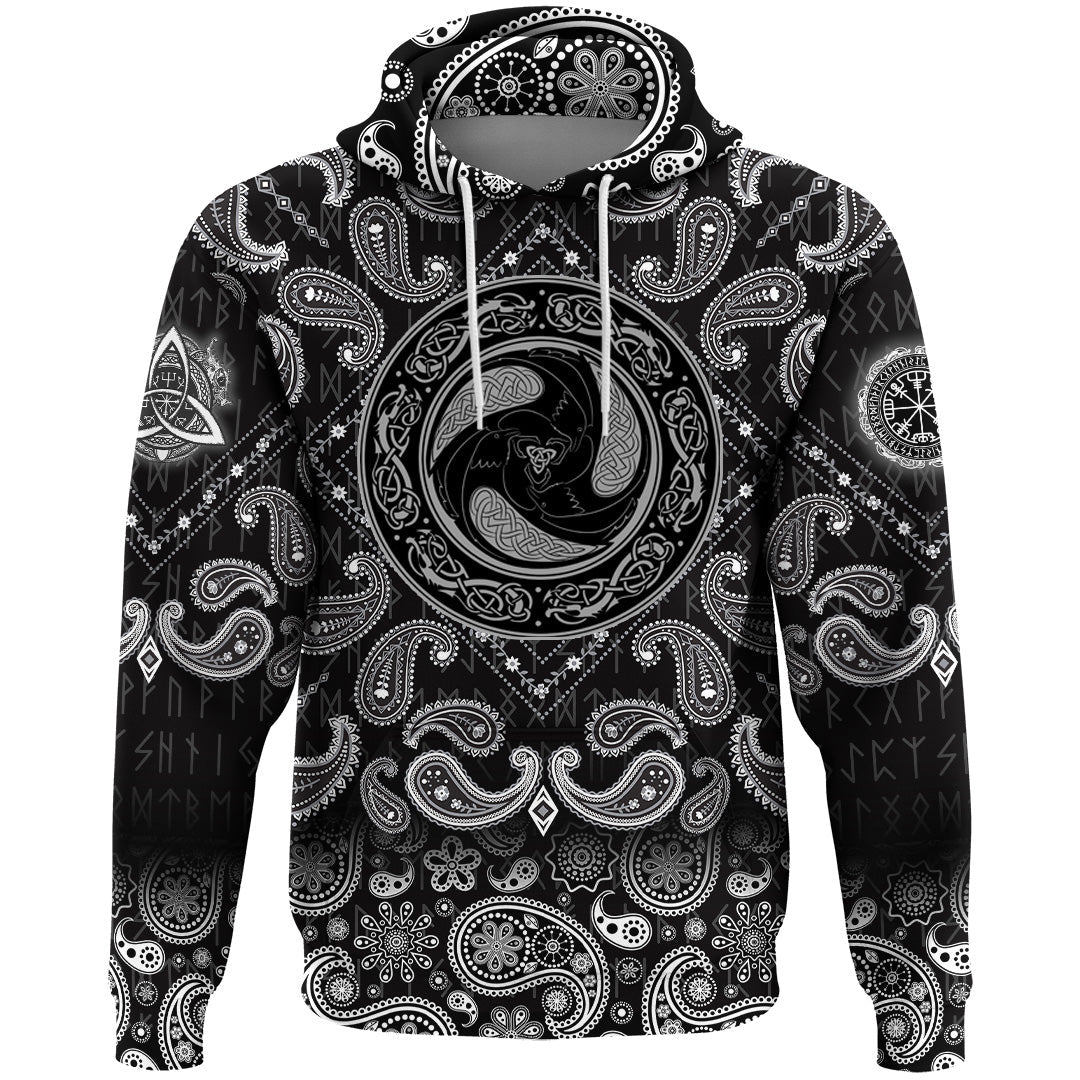 Viking Hoodie Ravens of God Odin with Bandana Paisley Style RLT12