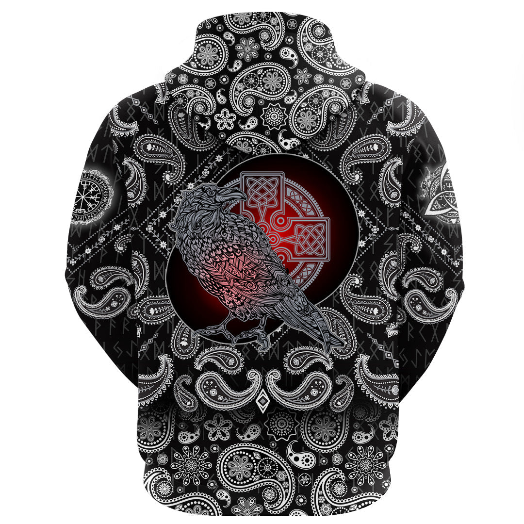 Viking Hoodie Reven Triskele with Bandana Paisley Style RLT12