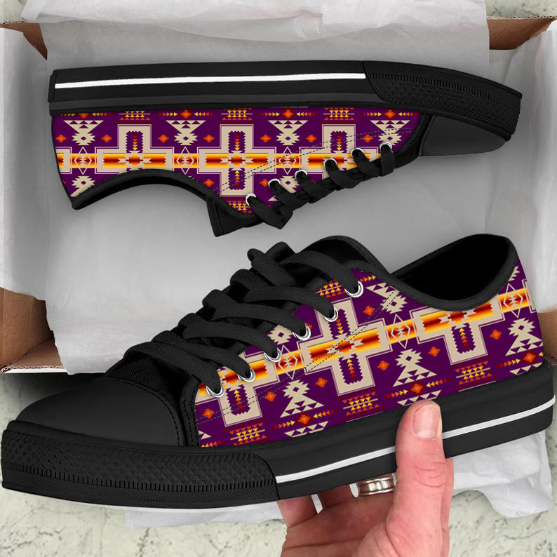Purrple Tribe Design Native American Low Top Canvas Shoes LT10