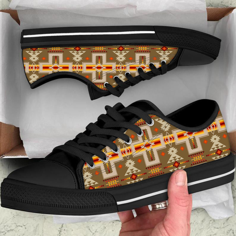 Light Brown Tribe Design Native American Low Top Canvas Shoes LT10