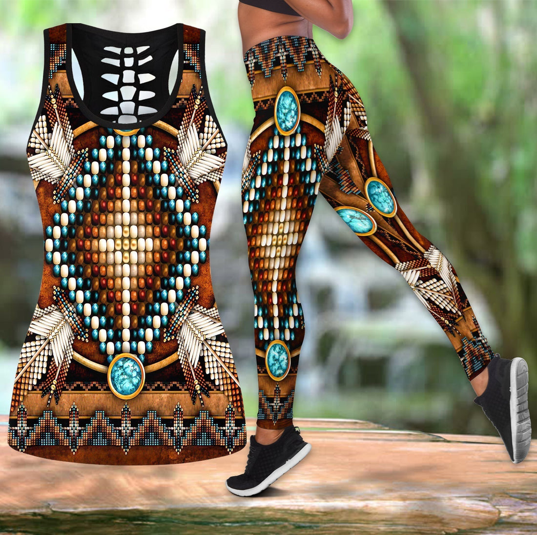Mandala Brown Native American Native American Native Tank Top and Leggings Set LT10