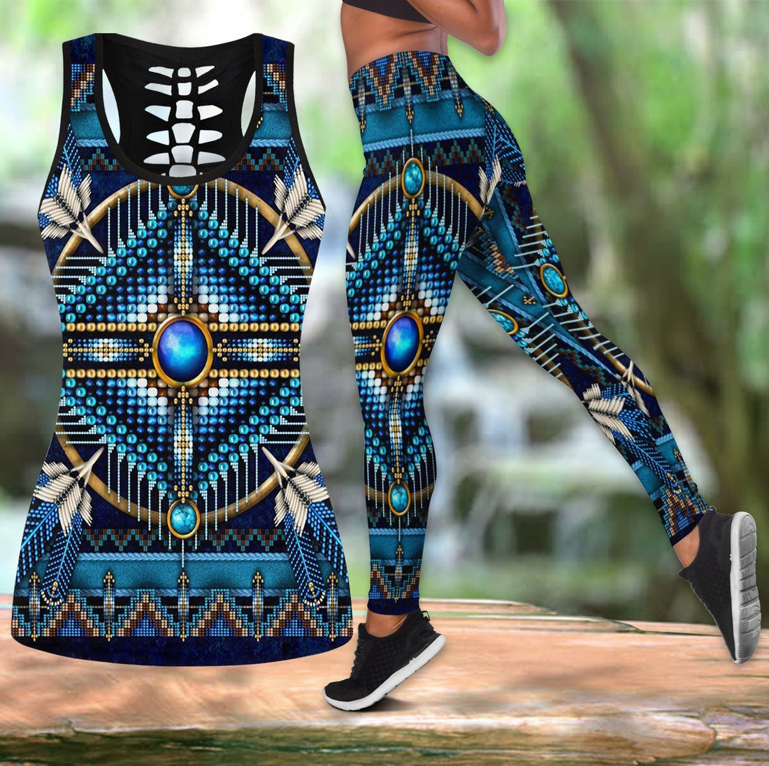 Naumaddic Arts Blue Native American Native Tank Top and Leggings Set LT10
