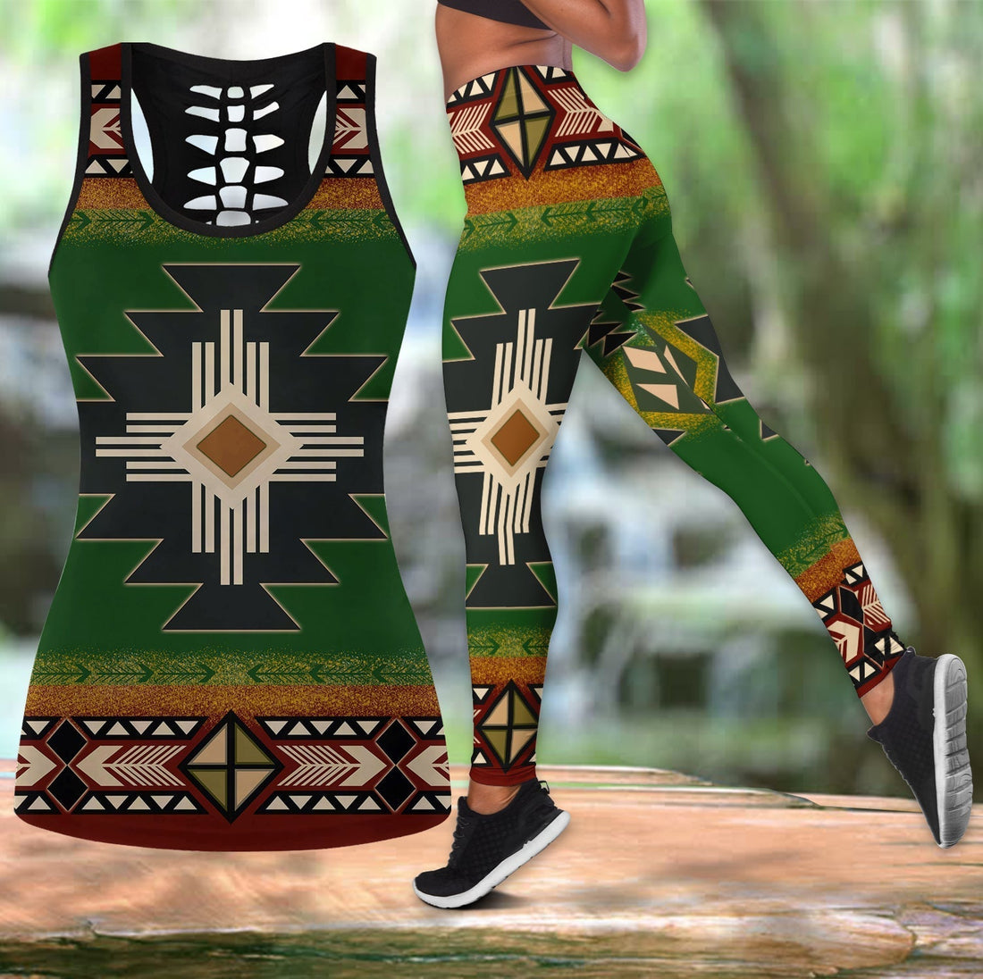 Southwest Green Symbol Native American Tank Top and Leggings Set LT10