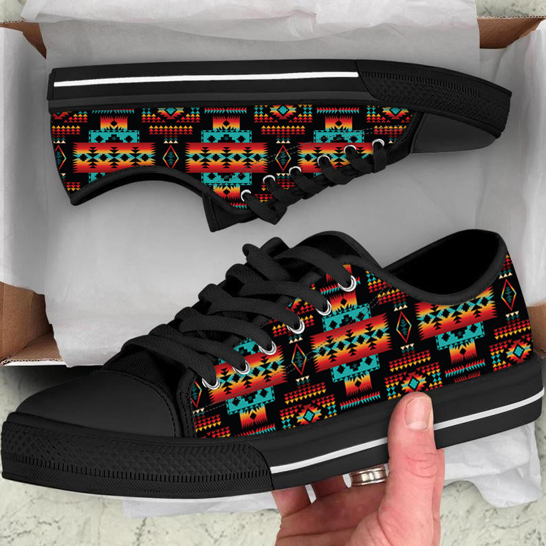 Black Native Tribes Pattern Native American Low Top Canvas Shoe LT10