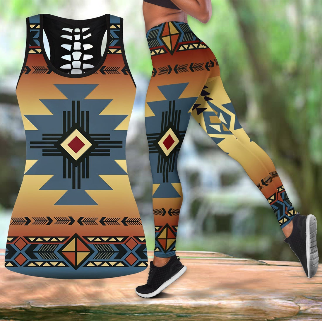 Southwest Blue Symbol Native American Native Tank Top and Leggings Set LT10